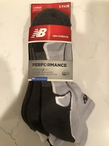 New Balance Performance Unisex Adult TAB Socks 3 Pairs Large Grey White Black - Picture 1 of 6