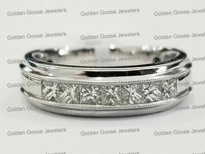Clearance 10k White Gold .75 CT Princess Diamond Wedding Mens Mans Band Ring - Picture 1 of 10
