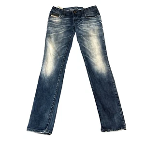 Jean Diesel para mujer ajustado ajustado Y2k azul bigotes elástico cintura baja lavado W26 L30 - Imagen 1 de 14