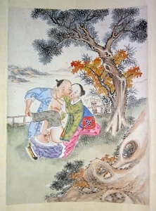 19C Chinese Erotic Pillow Color Paintings for Newly Married Couple (SoM)#4 - Picture 1 of 5
