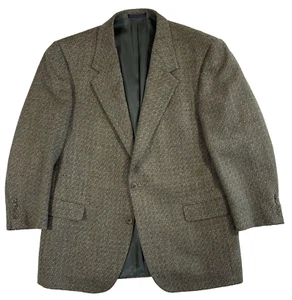 vintage 90s mens tan Herringbone Tweed blazer jacket sport suit coat usa 42 S - Picture 1 of 11