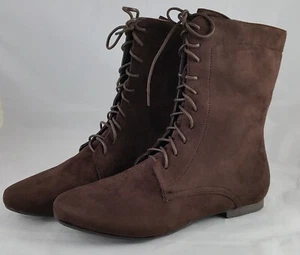 Womens Brown Mid Calf Lace Up Boots Size 8.5 Wild Diva Lounge Mason31 Faux Suede - Picture 1 of 5