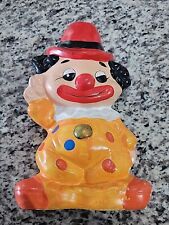 Vintage Chalkware Plaster Hand Painted Clown Coin Bank 10in Tall