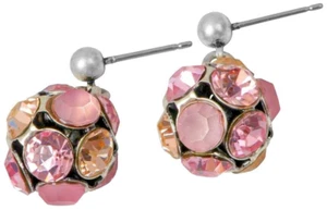 NEW PILGRIM DENMARK SILVER EARRINGS PINK SWAROVSKI CRYSTALS BALL NICKEL FREE - Picture 1 of 3