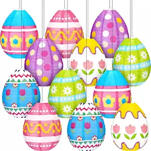 12 Pcs Easter Paper Lanterns Egg Shaped Party Decorations 10 Inch Flower Dot Dec - Picture 1 of 12