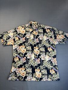 Tori Richard Hawaiian Shirt Mens Large Black Floral Cotton Button Beach USA