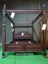 UK King 5' Dark Antique Mahogany Queen Anne style Four Poster mahogany bed