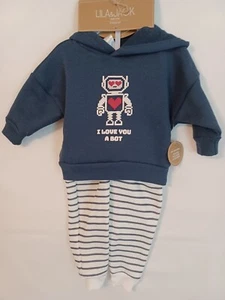 LILA & JACK Hoodie/Sweatpants Set Navy/White "I Love You A Bot" Was $24 - Picture 1 of 3
