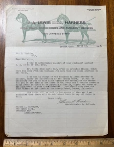1913 graphic letterhead JA Lewis Harness Tack Horses Denver CO - Picture 1 of 1