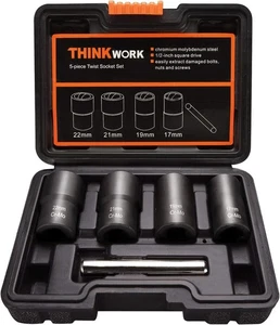 THINKWORK 1/2 Inch Drive Lug Nut Removal Tool, 5-Piece Wheel Lock Removal Kit, L - Picture 1 of 7