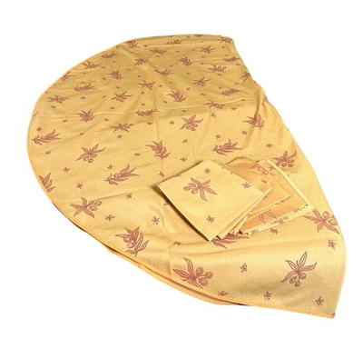 Les Tissages French Autumn Yellow Olives Jacquard Round Tablecloth & 6 Napkins - Image 1 of 4