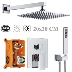 Chrom Unterputz Duscharmatur set mit Handbrause 20cm Regendusche Kopfbrause ibox - Picture 1 of 12