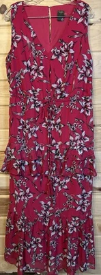 Taylor цветочный без рукавов оборки ярусный макси платье - размер 14 - яркий розовый/красный  - Изображение 1 из 4