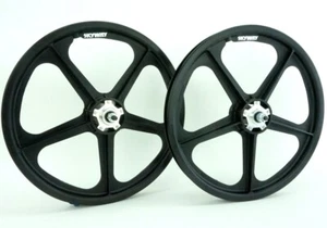 Skyway BMX 20" Tuff Wheels BLACK w/ SILVER ALLOY FLANGE HUBS wheelset 3/8" axles - Picture 1 of 5