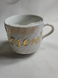 Antique Mustache Mug Porcelain Cup Floral Gilded On White 8 Oz Present - Picture 1 of 9
