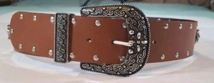 Chico's 40" Women's Studded Wide Leather Jeweled Brown Fashion Belt Bohemian  - Picture 1 of 10