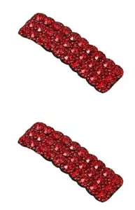2Pcs Red Rhinestones Snap Korean Hair ClipsRectangular Hairpins Shiny Luxury ... - Picture 1 of 5