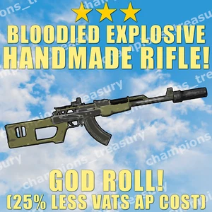 FALLOUT 76 PC Bloodied Explosive HANDMADE RIFLE -35% AP COST GOD ROLL - Picture 1 of 1