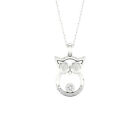 0.10 Ct Sterling Silver Diamond Owl Pendant Necklace 18" H-I Color, I2 Clarity
