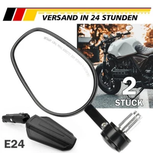 2X Motorrad Universal 7/8" 22mm Lenkerendenspiegel Rückspiegel Schwarz E-Geprüft - Bild 1 von 15