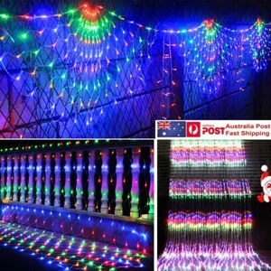 Waterful LED String Fairy Net Light Curtain Mesh Xmas Party Garden Outdoor Decor - Picture 1 of 32
