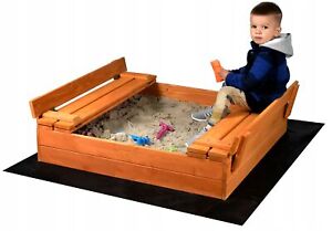 Hochwertiger Sandkasten mit Imprägnierung und Sitzbank, 100x100 cm