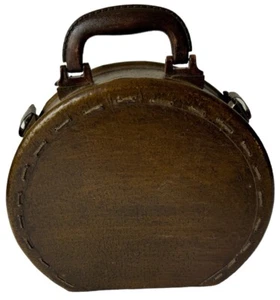 Vintage Mid Century Travel Case Round Hat Hard Suitcase Bag Brown Train Trunk - Picture 1 of 12