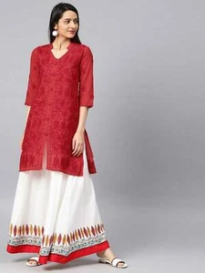 Red Shirt Dresses Girls Tops, Women Cotton Kurta, Chikankari Button Ladies Kurti - Bild 1 von 5