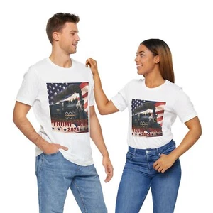 Trump Train 2024 T-Shirt, Patriotic Locomotive Design Tee, Vintage American Flag - Picture 1 of 21