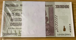 ZIMBABWE BUNDLE 100 X 200 MILLION CONSECUTIVE UNC BANKNOTE TRILLIONS PACK P81 - Picture 1 of 1