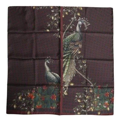 DOLCE & GABBANA Bufanda Marrón Estampado Pavo Real Cuadrado Hombres Foulard 66cm x 66cm 380usd Foto 1 de 4