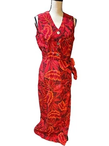 Vintage MISHO Silk Hawaiian Wrap Button/Tie Long Dress Vacation Beach Sz 6 Sexy - Picture 1 of 10