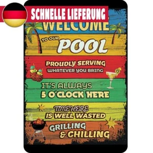 Vintage Metallplatte Swimmingpool Willkommensnachricht Rechteckig Eisenmalerei(1 - Bild 1 von 12