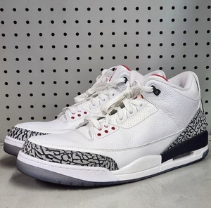 2018 NIKE AIR JORDAN 3 FREE THROW SZ 15 923096 101 WHITE CEMENT SNEAKERS S1 - Picture 1 of 5