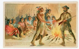 Old Sleepy Eye Flour Minnesota Indian Chief Welcomes Whites One of a Set of 9 - Picture 1 of 2