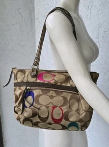 Bolso de Mano Coach Poppy 21188 Bronceado Multicolor Bordado Firma Jacquard Glam - Imagen 1 de 8