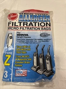 Hoover Vacuum Filtration Bags Type Z For Upright Cleaners USA Genuine 3 Bags New - Picture 1 of 3
