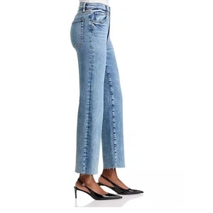 Jeans FRAME Le eleganti a vita alta gamba dritta in Rowley grezzo sfilacciato - taglia 26 - Foto 1 di 9