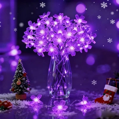 Christmas String Lights, 100 LED 33FT Purple Flower Lights with 8 Modes & Mem... - Image 1 of 4