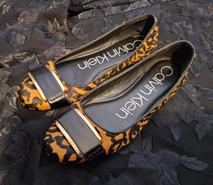 Calvin Klein Oneta Winter Leopard Haircalf Slip On Flat Shoes 6 Womens - Picture 1 of 9