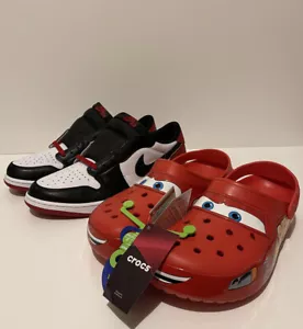 Lighting Mcqueen Crocs Size 12 M & Air Jordan 1 Low OG Black Toe CZ0790-106- 12M - Picture 1 of 18