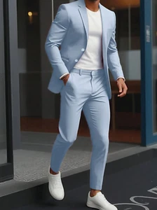Trajes Para Hombre de Vestir Azul Chaqueta Saco Pantalón Largo Chaleco Formal - Bild 1 von 10