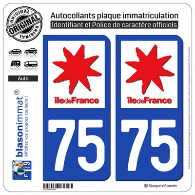 BLASONIMMAT 2 Stickers autocollant plaque immatriculation : 75 Ile de France LogoType