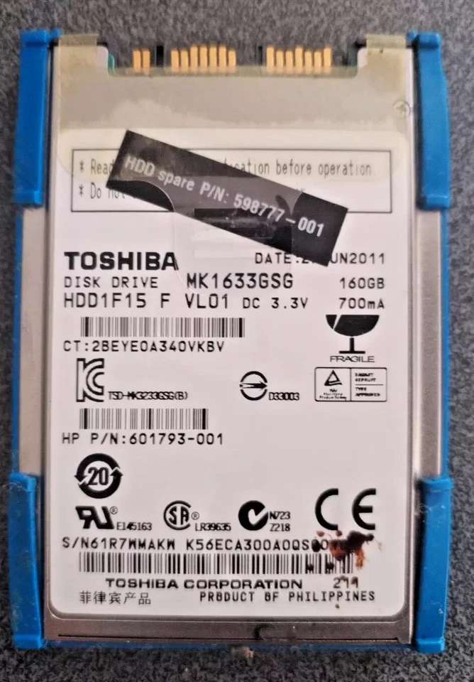 Toshiba 1.8" 160GB MK1633GSG mSATA HDD 5400 rpm 8MB Laptop Micro SATA - Image 1 of 3