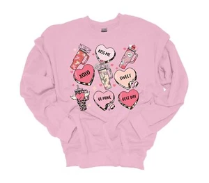 Womens Tumbler Sweatshirt Valentines Day Sweet Heart Cups Crewneck Sweatshirt - Picture 1 of 2