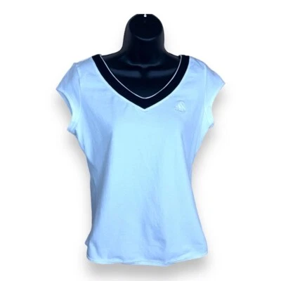 CAMISETA MEDIANA ADIDAS BLANCA NEGRA A RAYAS CUELLO EN V ATLÉTICA GOLF TENIS ROPA DEPORTIVA Foto 1 de 4