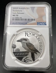 2022 Perth Australia Kookaburra 1 oz Silver Coin MS70 Flag Early Releases Label - Picture 1 of 9