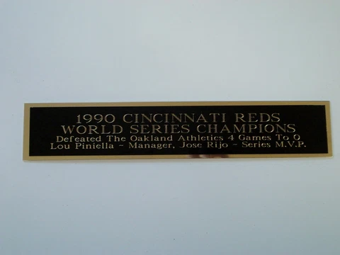 1990 Cincinnati Reds World Series Nameplate For A Baseball Bat Case 1.5 X 6 Cover