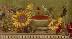 Rustic Wallpaper Border with Grape Dragonfly Floral Sunflower Architectural Trim - Picture 1 of 4