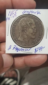 1855 FK -VS Denmark 2 Rigsdaler, Extra Nice SILVER  - Picture 1 of 2